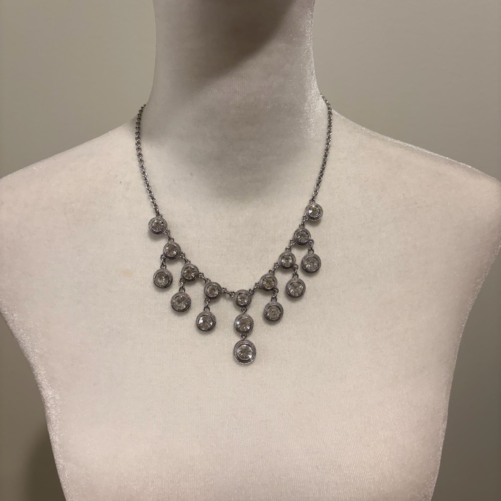 Monet JcPenney Bauble Bar Silver Necklace with Crystal Rhinestone Drops